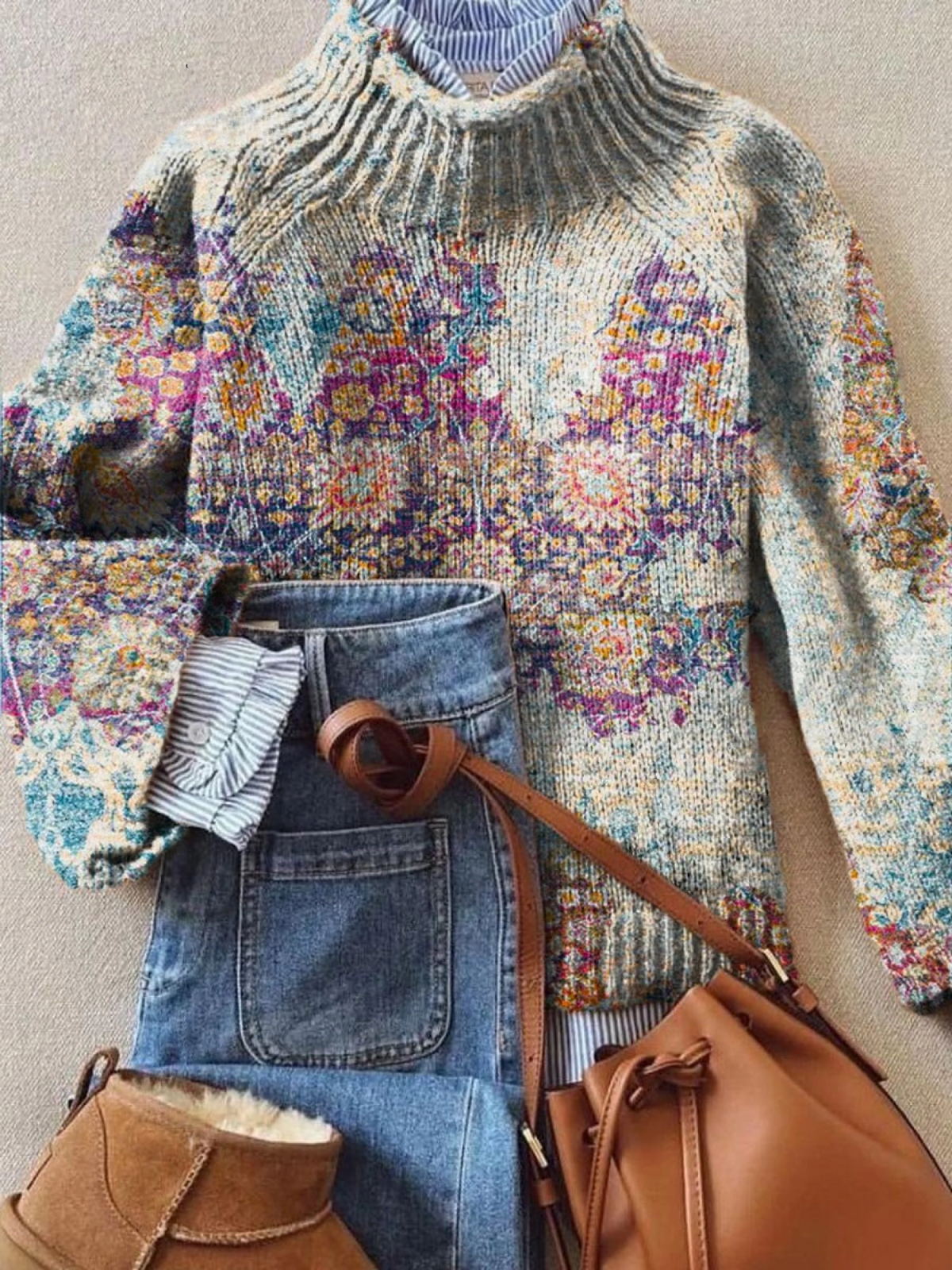 Celeste - Vintage Kwiatowy Art Print Sweter z Golfem-15365234917701-Helena i Kasia Warszawa