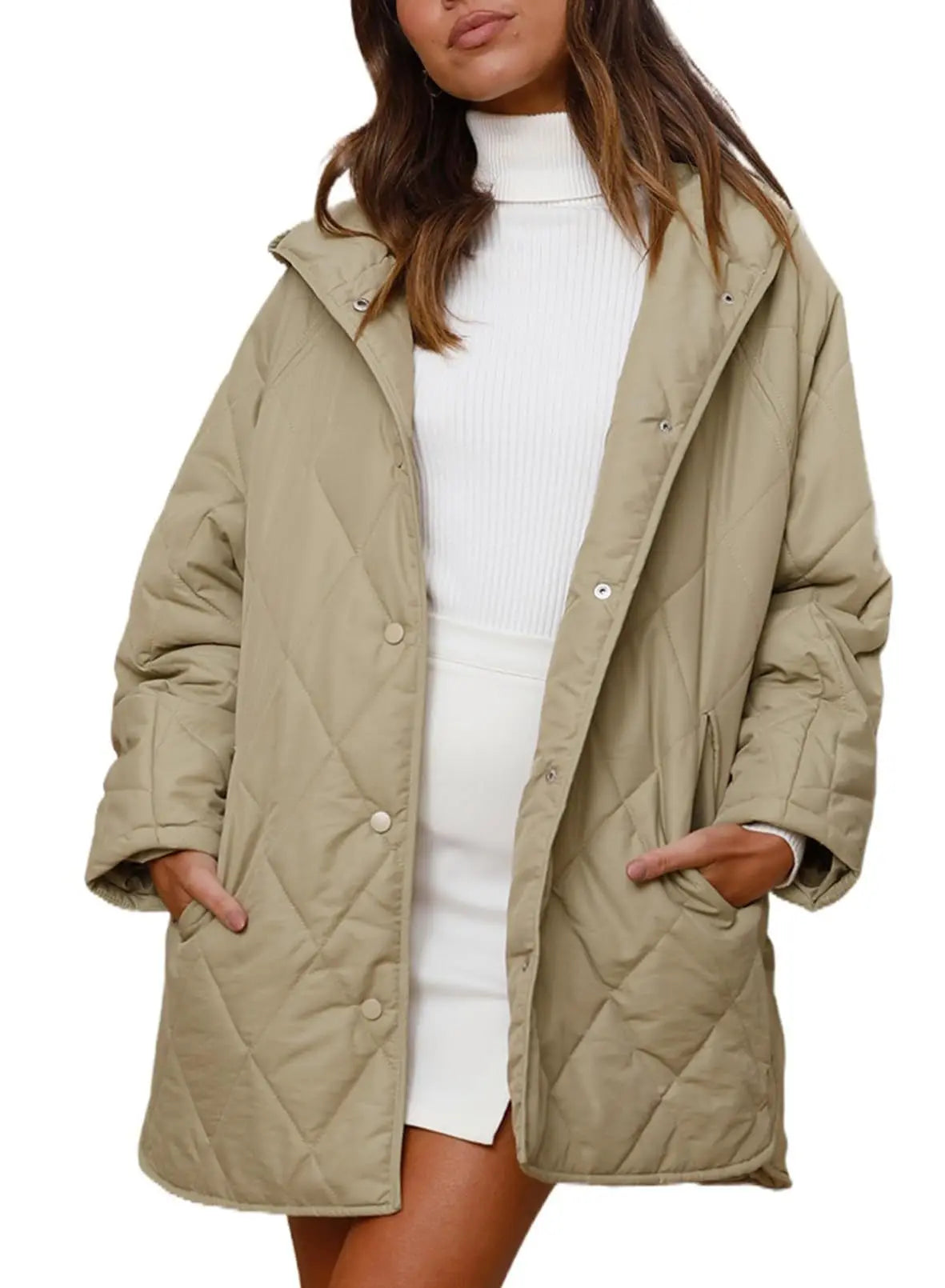 Aria - Pikowany Oversized Płaszcz z Kapturem-15365420810565-Helena i Kasia Warszawa