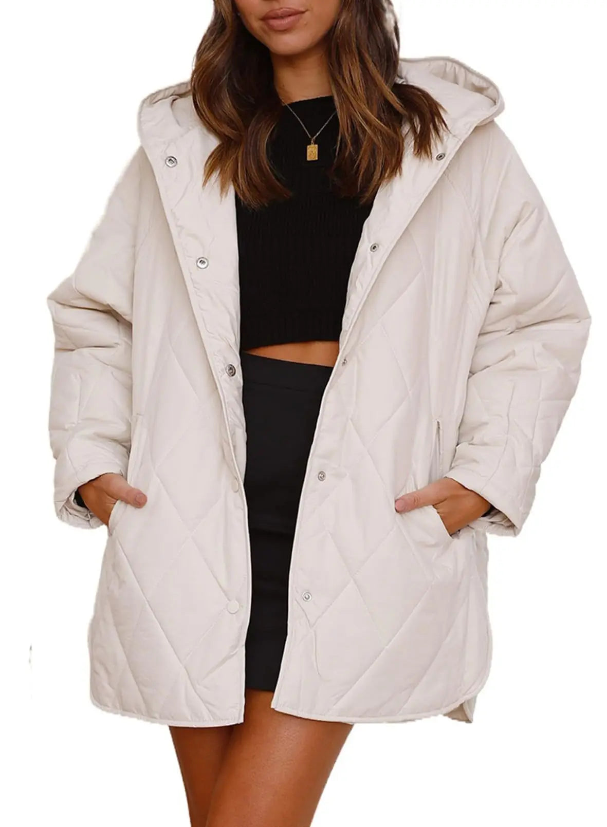 Aria - Pikowany Oversized Płaszcz z Kapturem-15365420810565-Helena i Kasia Warszawa