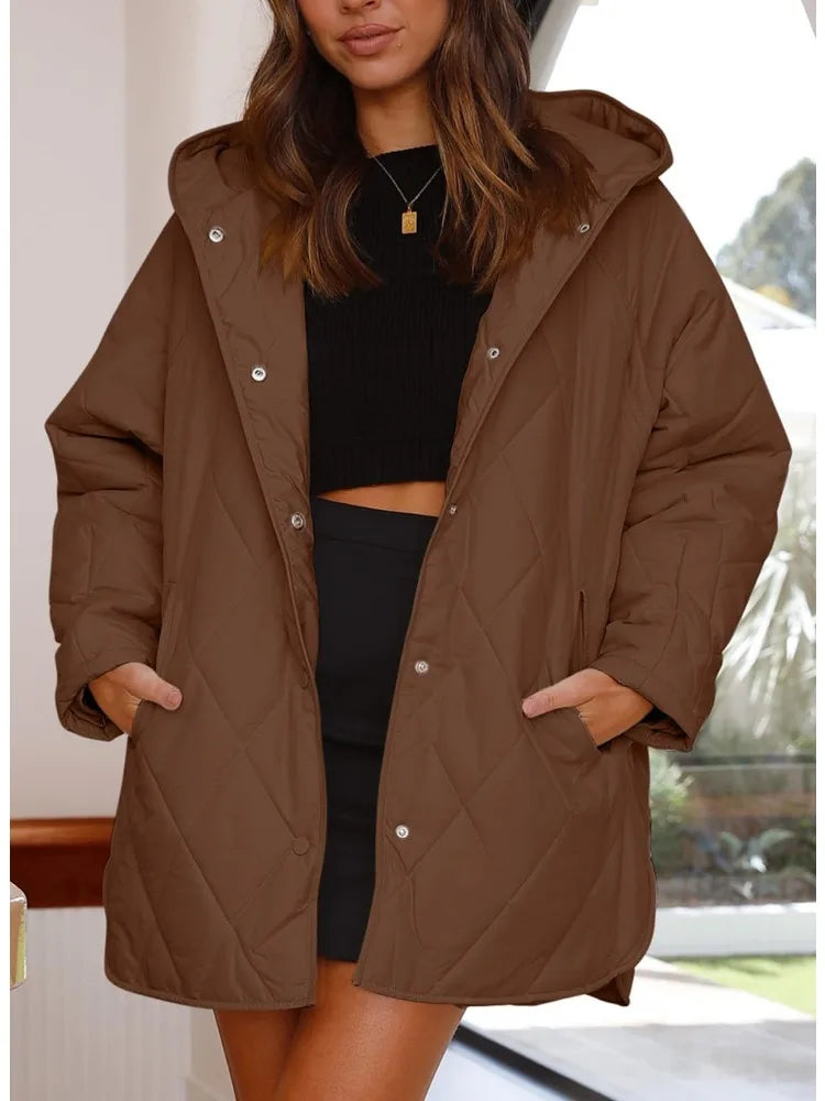 Aria - Pikowany Oversized Płaszcz z Kapturem-15365420810565-Helena i Kasia Warszawa