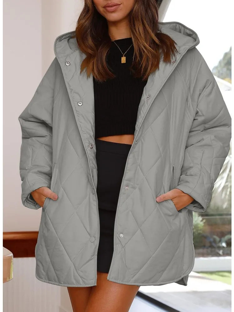 Aria - Pikowany Oversized Płaszcz z Kapturem-15365420810565-Helena i Kasia Warszawa