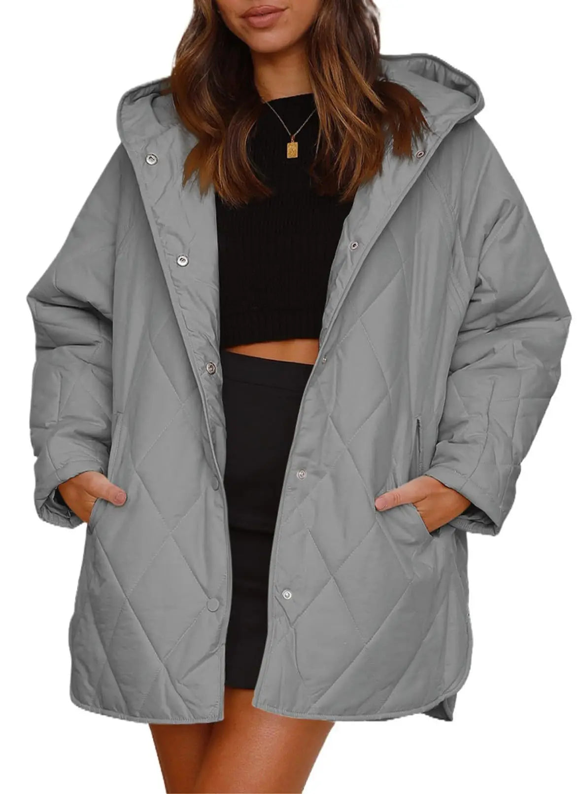 Aria - Pikowany Oversized Płaszcz z Kapturem-15365420810565-Helena i Kasia Warszawa