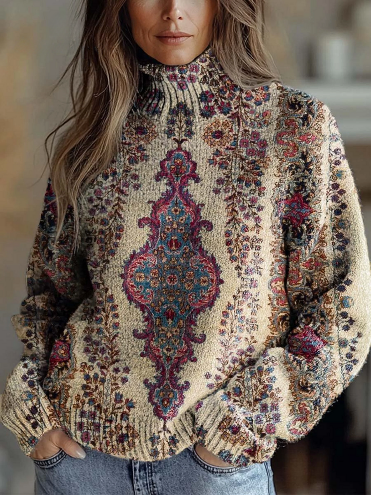 Blair - Kobiecy Vintage Uroczy Kwiatowy Druk Szydełkowy Golfowy Sweter-15365234852165-Helena i Kasia Warszawa