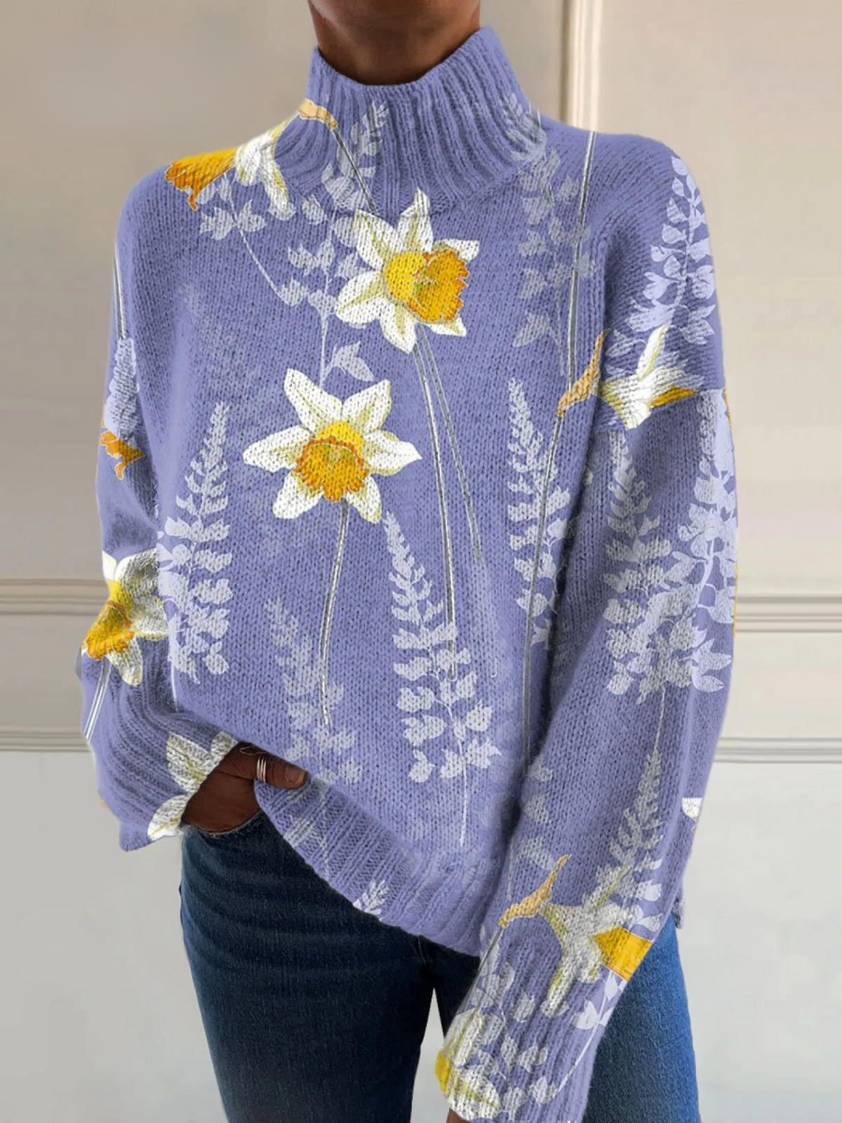 Calista - Pastelowy Kwiatowy Print Sweter z Golfem-15365234032965-Helena i Kasia Warszawa