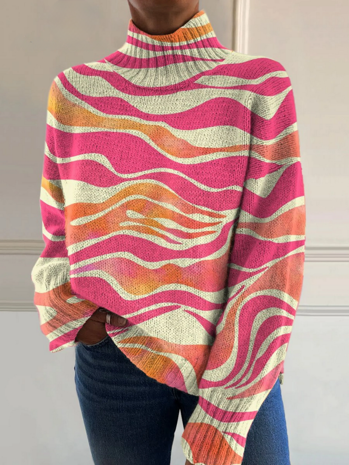 Delphine - Sweter z golfem w stylu vintage z kolorowymi pasami-15365234983237-Helena i Kasia Warszawa