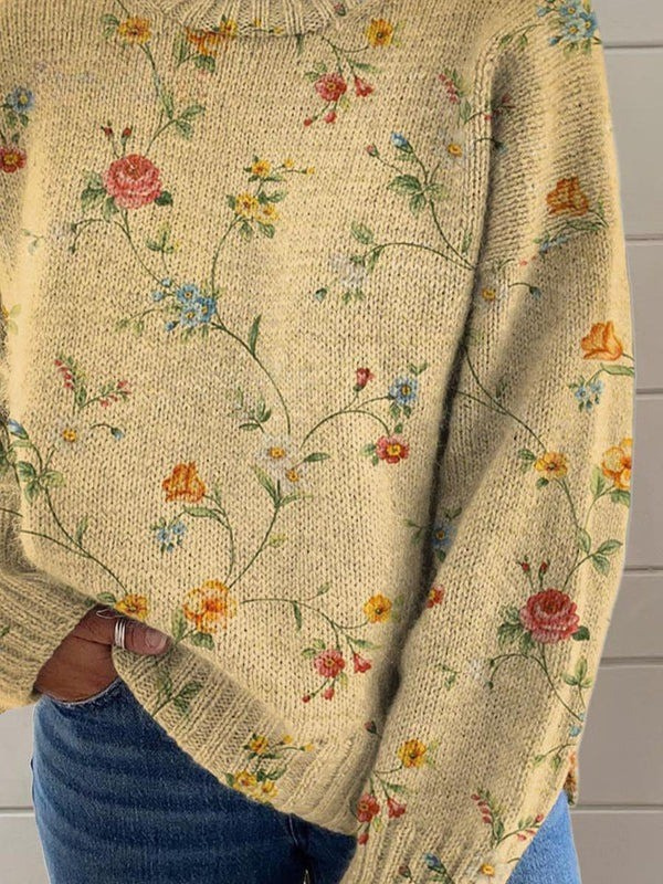 Elowen - Damski sweter z pięknym kwiatowym nadrukiem i golfem-15365233934661-Helena i Kasia Warszawa