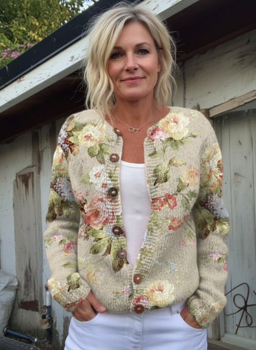 Loraine - Retro Sweter Kardigan z Wzorem Kwiatowym-15365303435589-Helena i Kasia Warszawa