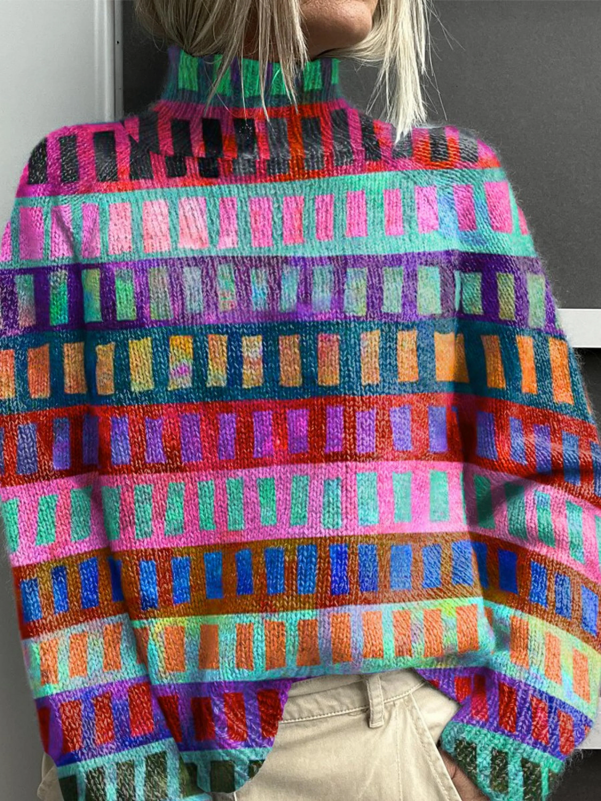 Sammy - Sweter z golfem z kolorowym nadrukiem w paski-15365234065733-Helena i Kasia Warszawa