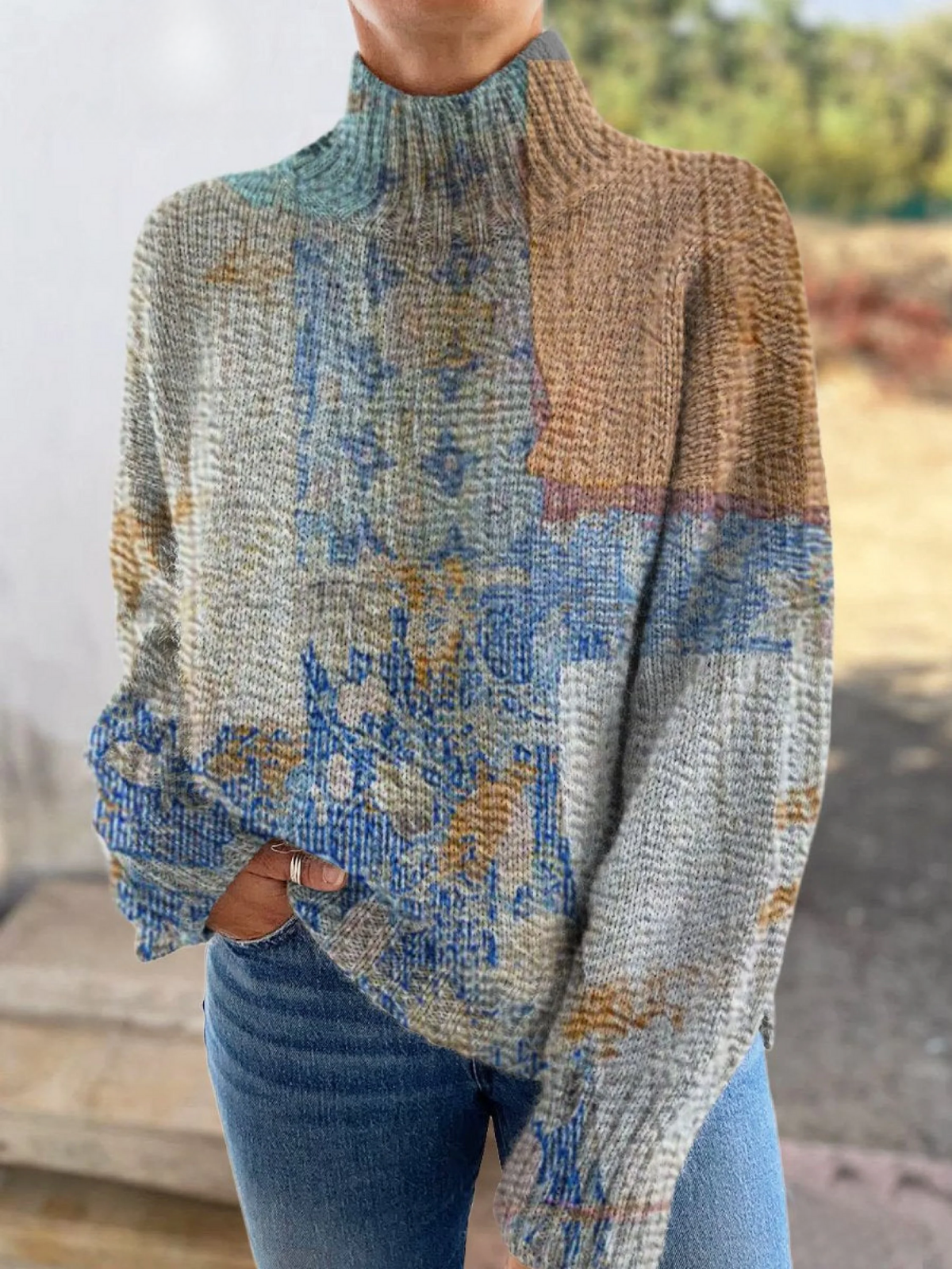 Sandy - Vintage Sweter z Kołnierzem w Stylu Patchwork-15365232656709-Helena i Kasia Warszawa
