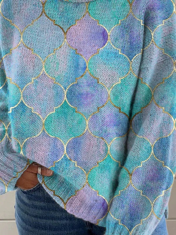 Seren - Abstrakcyjny Geometriczny Wzór Art Print Sweter z Golfem-15365235245381-Helena i Kasia Warszawa